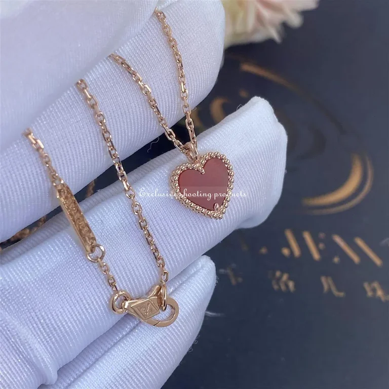 Van Cleef & Arpels VCARN59N00 Sweet Alhambra Heart Pendant Rose Gold Carnelian Necklace 4