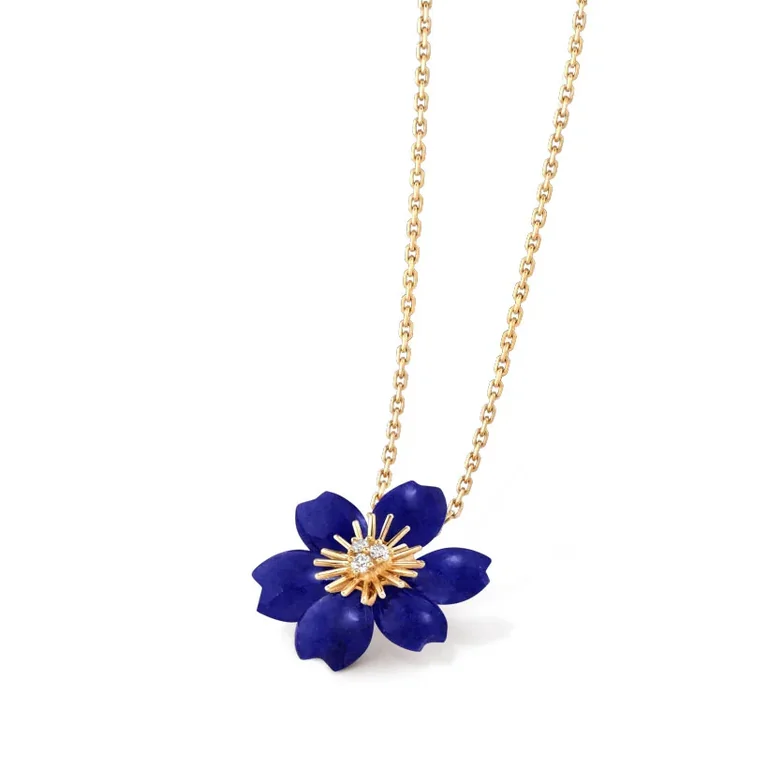 Van Cleef & Arpels VCARP7T200 Rose de Noël pendant mini model Yellow gold Diamond Lapis Lazuli 9