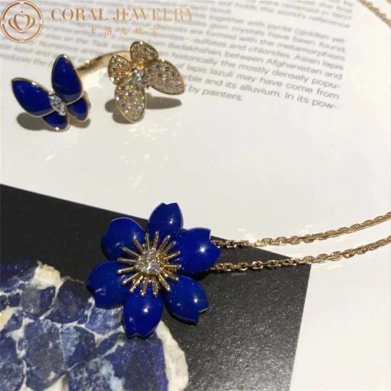Van Cleef & Arpels VCARP7T200 Rose de Noël pendant mini model Yellow gold Diamond Lapis Lazuli 2