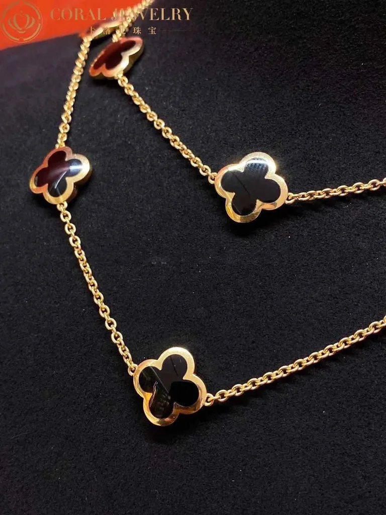Van Cleef & Arpels VCARB13700 Pure Alhambra long necklace 14 motifs Yellow gold Onyx necklace 3