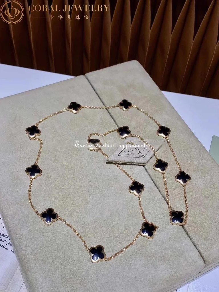 Van Cleef & Arpels VCARB13700 Pure Alhambra long necklace 14 motifs Yellow gold Onyx necklace 2
