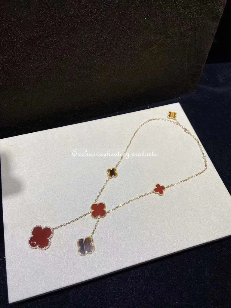 Van Cleef & Arpels VCARN5JP00 Magic Alhambra necklace 6 motifs Yellow gold Carnelian Tiger Eye necklace 7