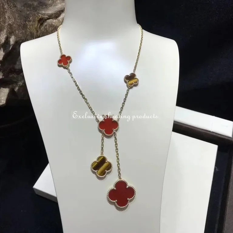 Van Cleef & Arpels VCARN5JP00 Magic Alhambra necklace 6 motifs Yellow gold Carnelian Tiger Eye necklace 4