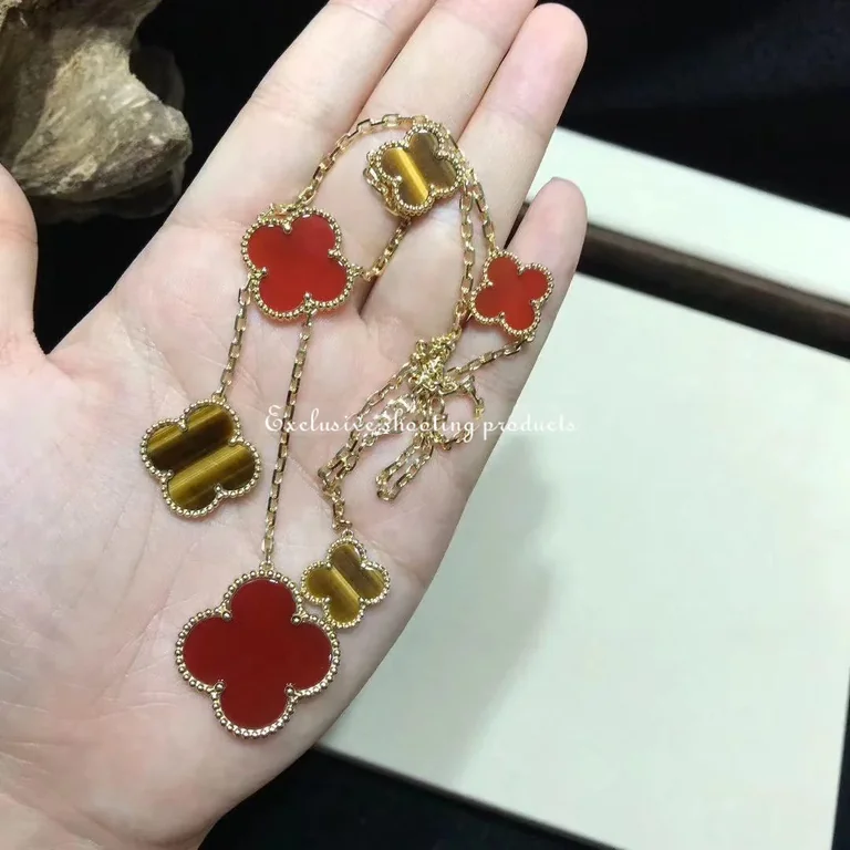 Van Cleef & Arpels VCARN5JP00 Magic Alhambra necklace 6 motifs Yellow gold Carnelian Tiger Eye necklace 3