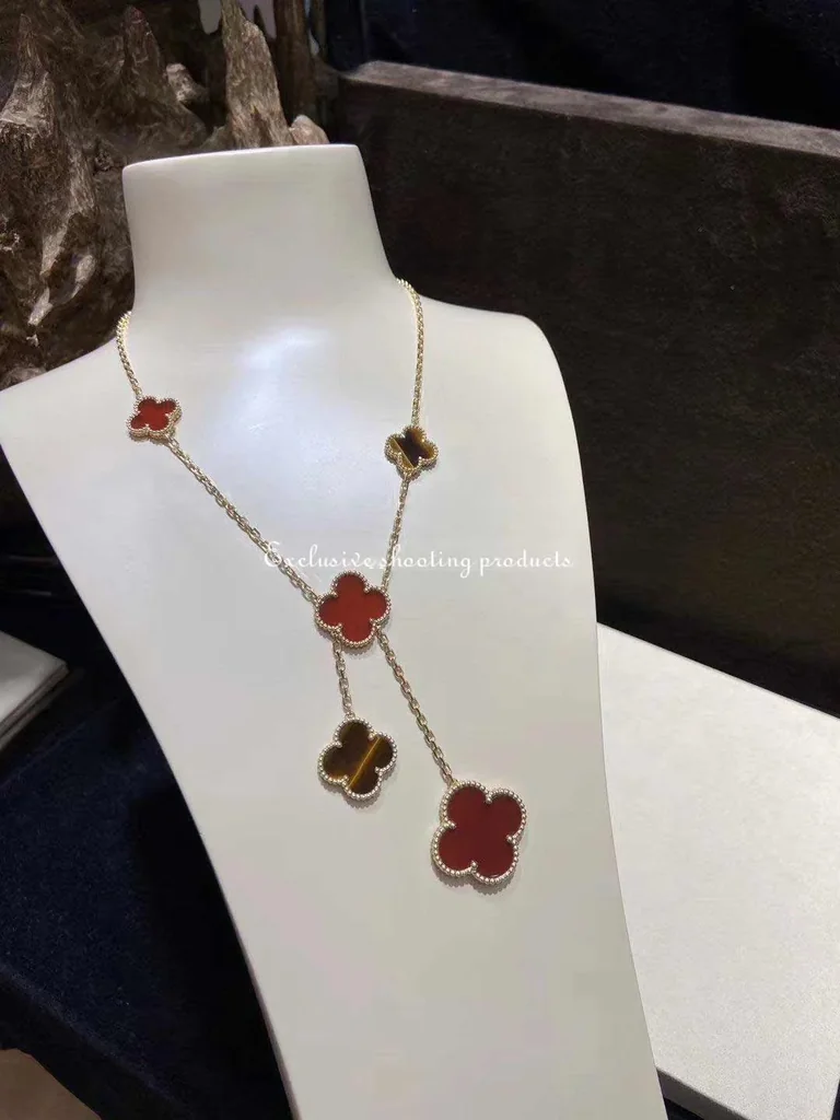 Van Cleef & Arpels VCARN5JP00 Magic Alhambra necklace 6 motifs Yellow gold Carnelian Tiger Eye necklace 2