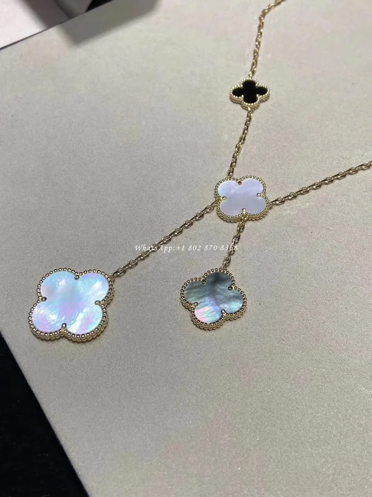 Van Cleef & Arpels Magic Alhambra necklace VCARD79200 6 motifs Yellow gold Mother-of-pearl Onyx 4