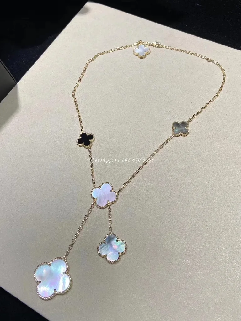 Van Cleef & Arpels Magic Alhambra necklace VCARD79200 6 motifs Yellow gold Mother-of-pearl Onyx 3