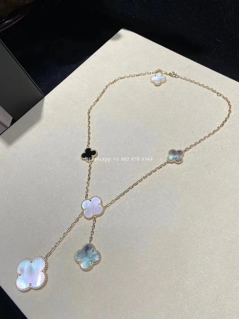Van Cleef & Arpels Magic Alhambra necklace VCARD79200 6 motifs Yellow gold Mother-of-pearl Onyx 2