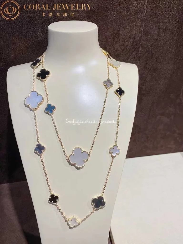 Van Cleef & Arpels VCARD79400 Magic Alhambra Long Necklace 16 Motifs Yellow Gold Mother-of-pearl Onyx Necklace 4