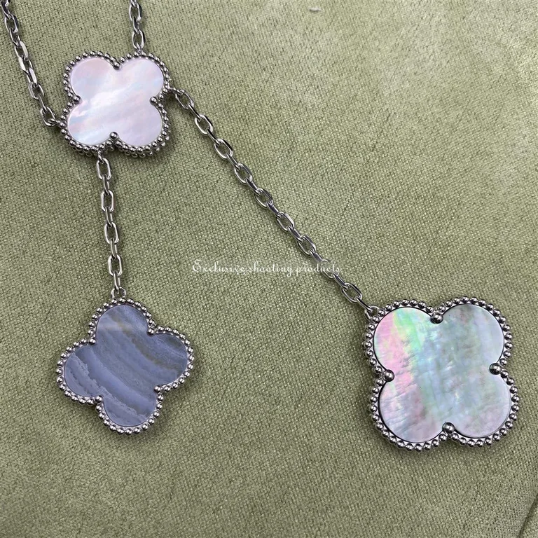 Van Cleef & Arpels VCARN18900 Magic Alhambra necklace 6 motifs White gold Chalcedony Mother-of-pearl necklace 8