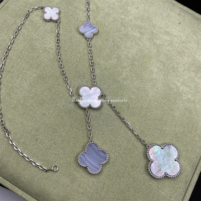 Van Cleef & Arpels VCARN18900 Magic Alhambra necklace 6 motifs White gold Chalcedony Mother-of-pearl necklace 7