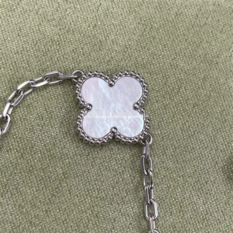 Van Cleef & Arpels VCARN18900 Magic Alhambra necklace 6 motifs White gold Chalcedony Mother-of-pearl necklace 6