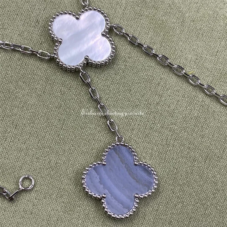 Van Cleef & Arpels VCARN18900 Magic Alhambra necklace 6 motifs White gold Chalcedony Mother-of-pearl necklace 4
