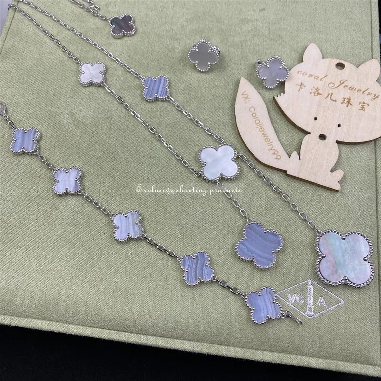 Van Cleef & Arpels VCARN18900 Magic Alhambra necklace 6 motifs White gold Chalcedony Mother-of-pearl necklace 3