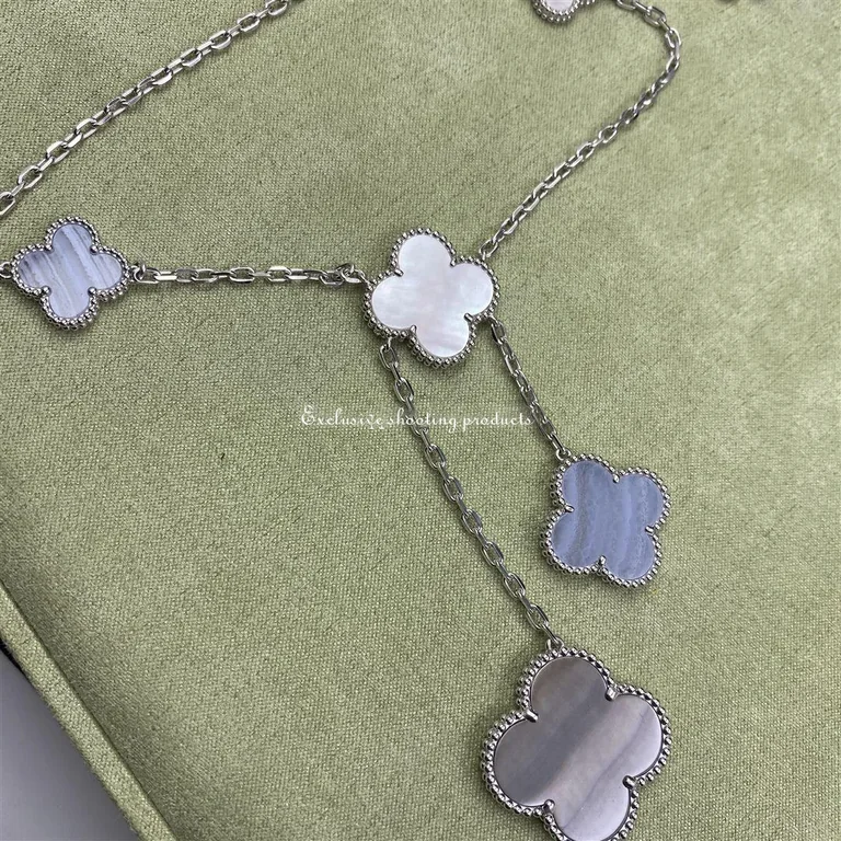 Van Cleef & Arpels VCARN18900 Magic Alhambra necklace 6 motifs White gold Chalcedony Mother-of-pearl necklace 2