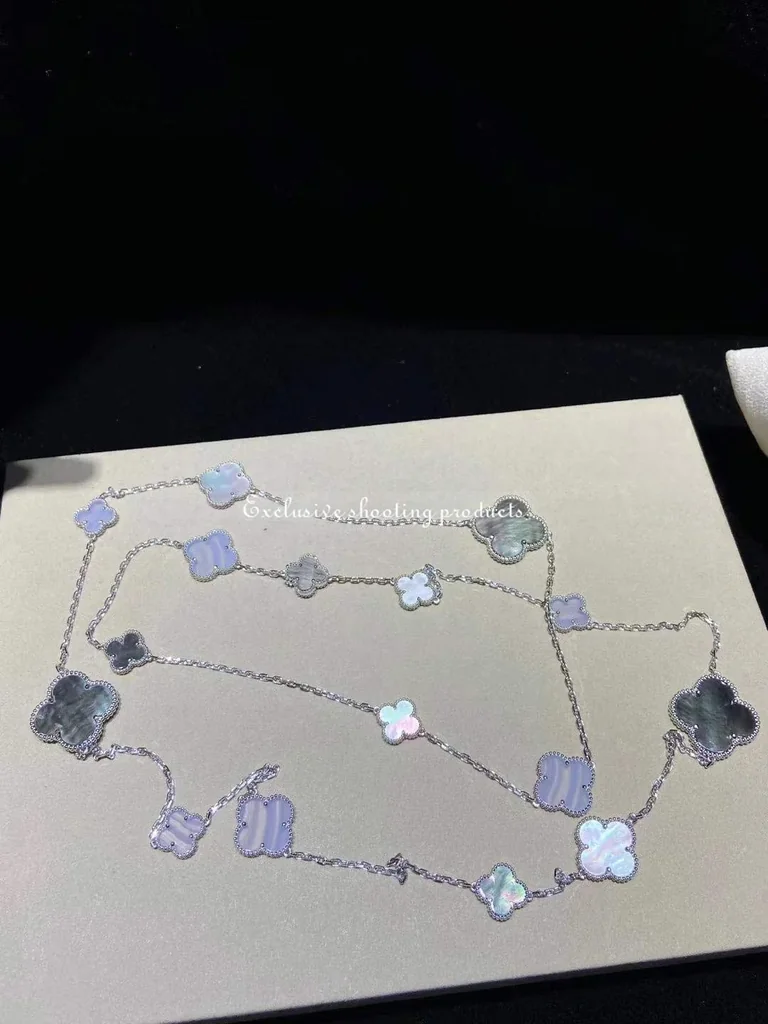 Van Cleef & Arpels VCARN19000 Magic Alhambra long necklace 16 motifs White gold Chalcedony Mother-of-pearl necklace 3
