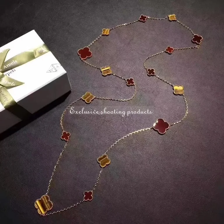 Van Cleef & Arpels VCARN5JO00 Magic Alhambra long necklace 16 motifs Yellow gold Carnelian Tiger Eye necklace 5