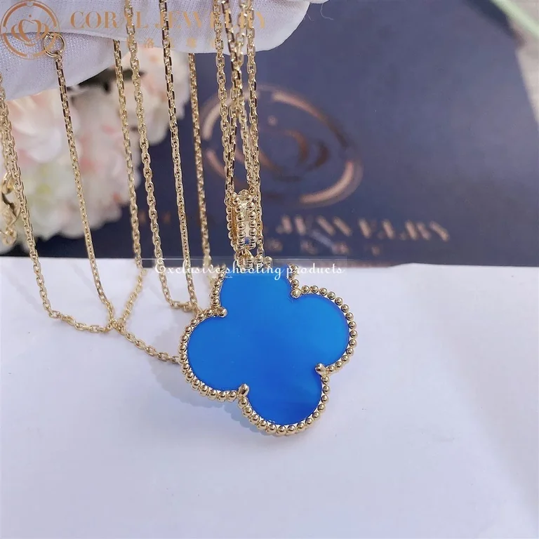 Van Cleef & Arpels VCARP6LA00 Magic Alhambra long necklace 1 motif Yellow Gold Blue Agate necklace 4
