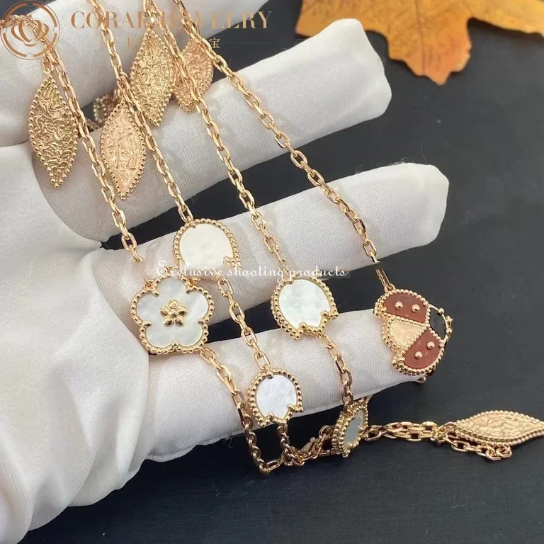 Van Cleef & Arpels VCARP7RT00 Lucky Spring long necklace 15 motifs Rose gold Carnelian Mother-of-pearl Onyx necklace 12