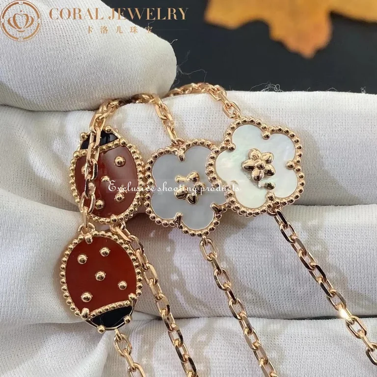 Van Cleef & Arpels VCARP7RT00 Lucky Spring long necklace 15 motifs Rose gold Carnelian Mother-of-pearl Onyx necklace 11