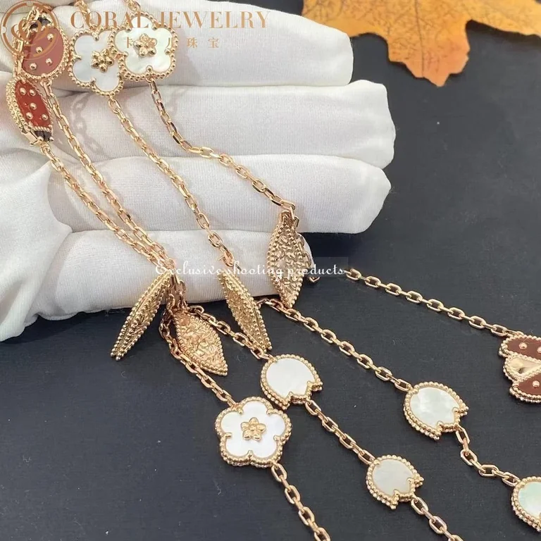 Van Cleef & Arpels VCARP7RT00 Lucky Spring long necklace 15 motifs Rose gold Carnelian Mother-of-pearl Onyx necklace 10