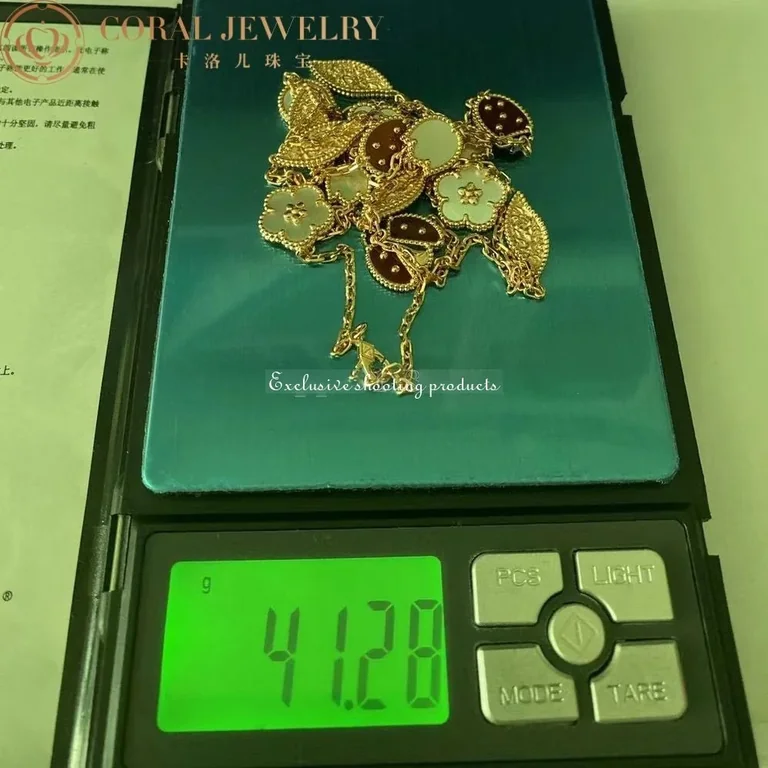 Van Cleef & Arpels VCARP7RT00 Lucky Spring long necklace 15 motifs Rose gold Carnelian Mother-of-pearl Onyx necklace 8