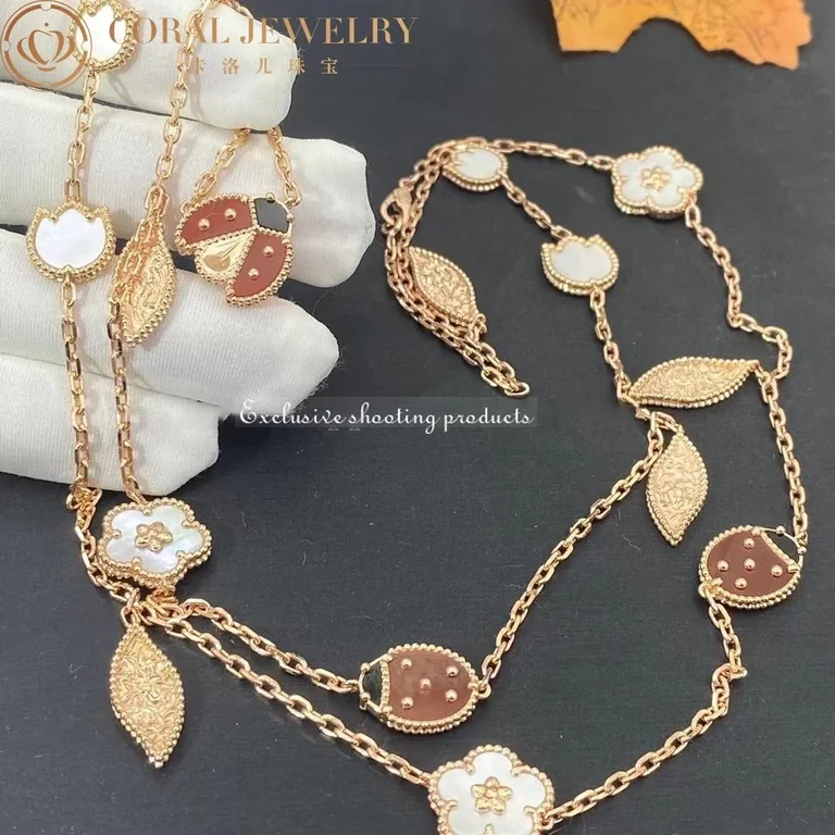 Van Cleef & Arpels VCARP7RT00 Lucky Spring long necklace 15 motifs Rose gold Carnelian Mother-of-pearl Onyx necklace 3