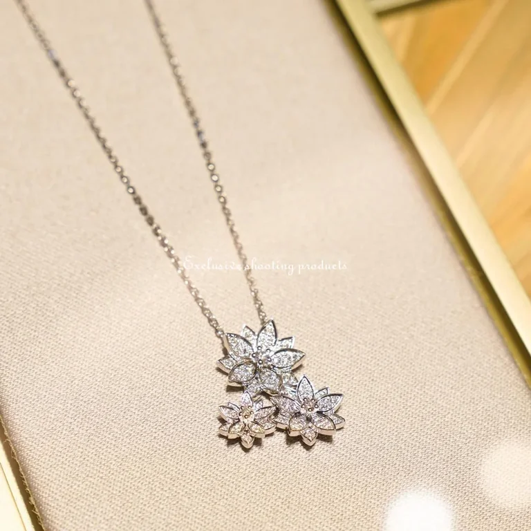 Van Cleef & Arpels VCARP7TG00 Lotus pendant 3 flowers White gold Diamond Necklace 2
