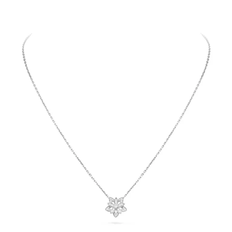 Van Cleef & Arpels VCARP0ZW00 Lotus openwork pendant mini model White gold Diamond Necklace 1