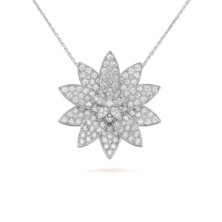 Van Cleef & Arpels VCARO6P70 Lotus clip pendant large model White gold Diamond Necklace 1