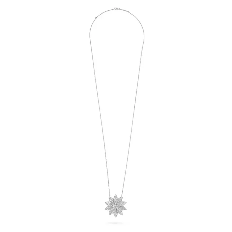 Van Cleef & Arpels VCARO6P70 Lotus clip pendant large model White gold Diamond Necklace 6