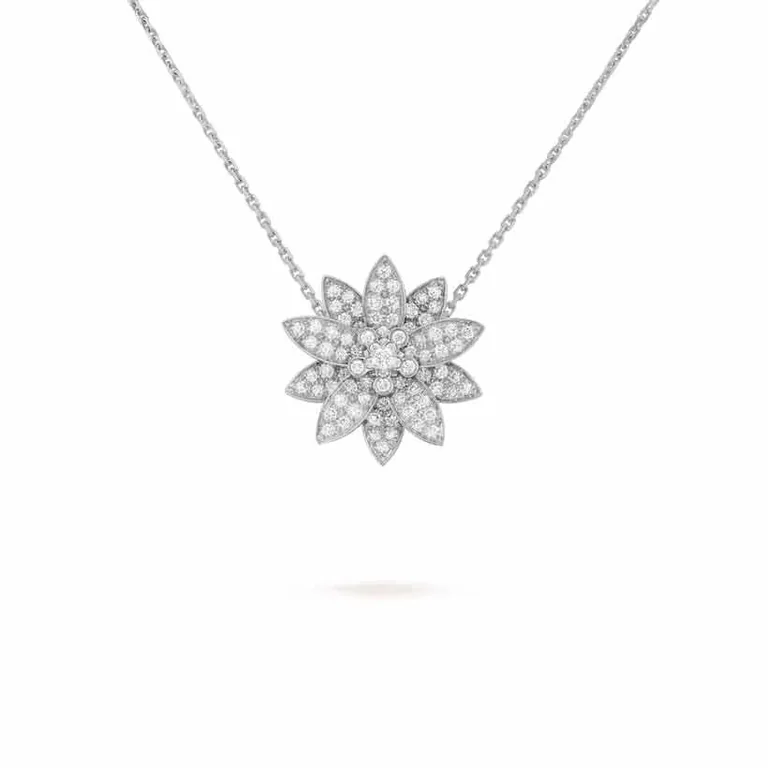 Van Cleef & Arpels VCARO6P800 Lotus clip pendant medium model White gold Diamond Necklace 1