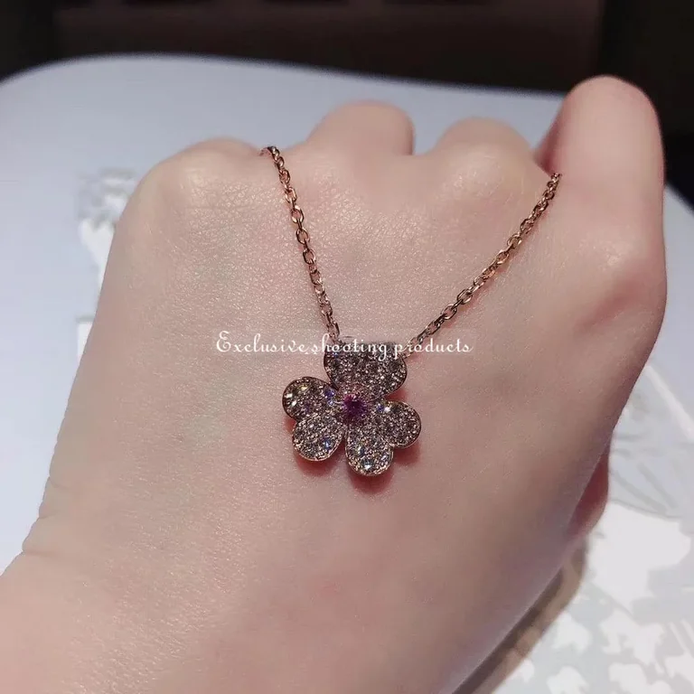 Van Cleef & Arpels VCARP6L400 Frivole pendant small model Rose gold Diamond Pink Sapphire Necklace 3