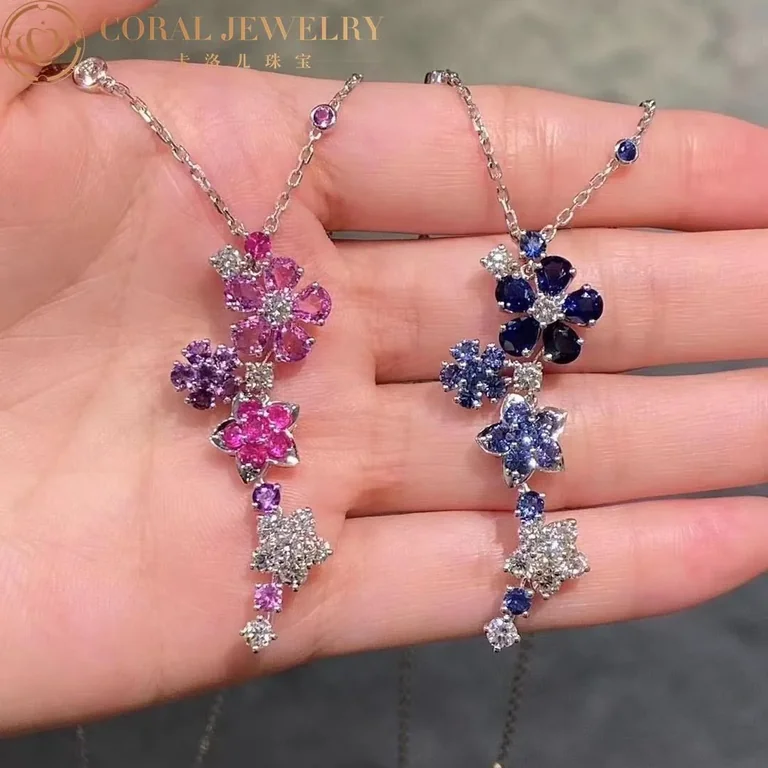 Van Cleef & Arpels Folie des Prés VCARP05L00 pendant White gold Diamond Sapphire Necklace 3