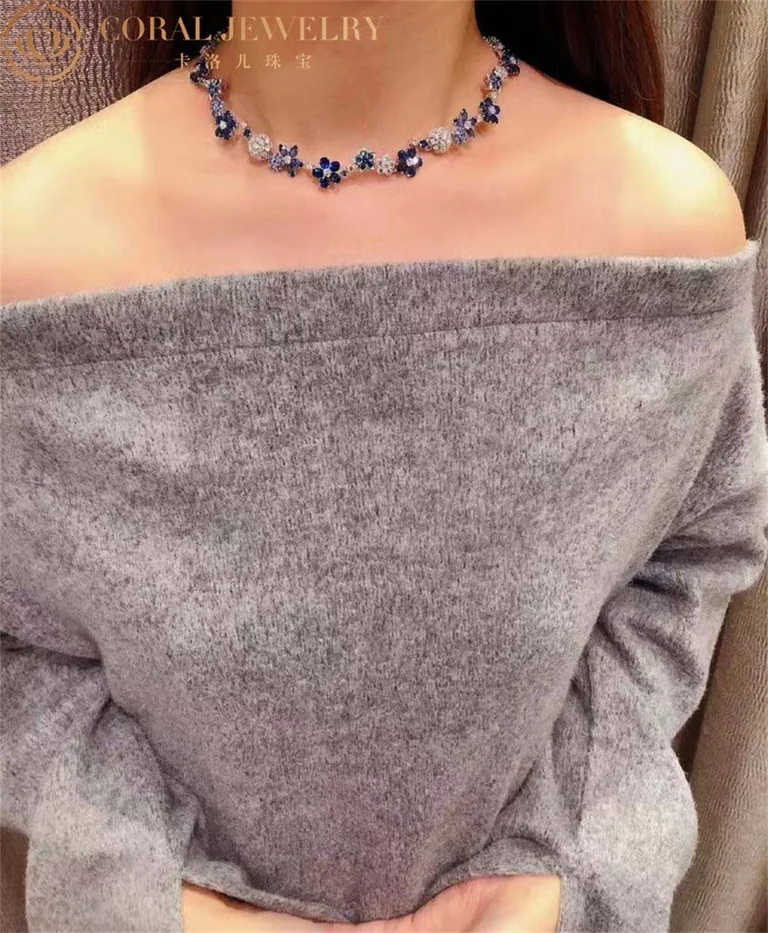 Van Cleef & Arpels VCARP05D00 Folie des Prés necklace White gold Diamond Sapphire necklace 2
