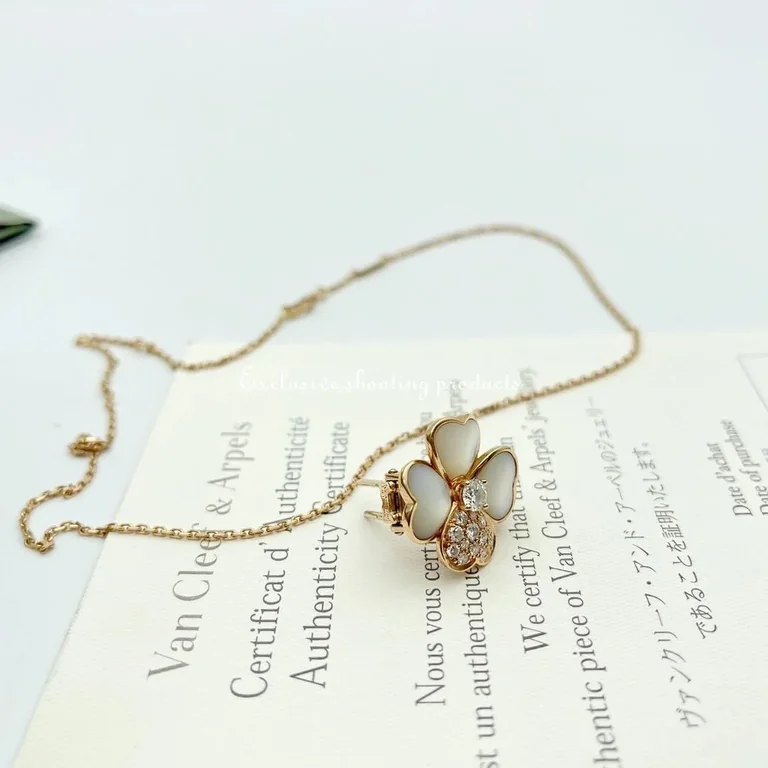 Van Cleef & Arpels Cosmos clip VCARO5BV00-YG pendant medium model Yellow gold Diamond Mother-of-pearl Necklace 2