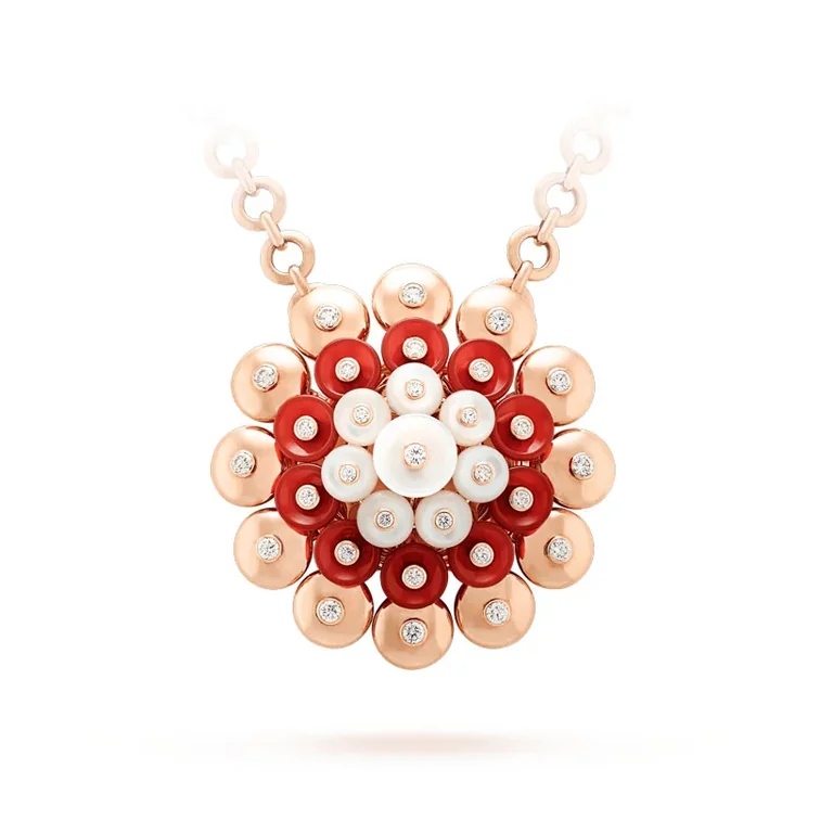 Van Cleef & Arpels VCARO9J800 Bouton d?or pendant Rose gold Carnelian Diamond Mother-of-pearl Necklace 2
