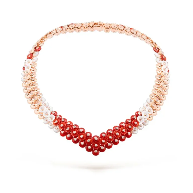 Van Cleef & Arpels VCARO7GI00 Bouton d?or necklace Rose gold Carnelian Diamond Mother-of-pearl necklace 2