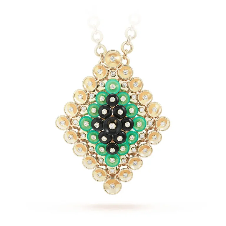Van Cleef & Arpels VCARO9MU00 Bouton d?or pendant and detachable clip Yellow gold Chrysoprase Diamond Onyx 1