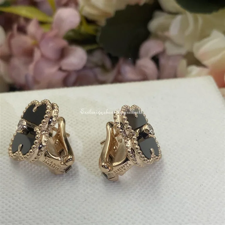 Van Cleef & Arpels VCARP2B100 Vintage Alhambra Limited Edition Earrings yellow gold onyx 4