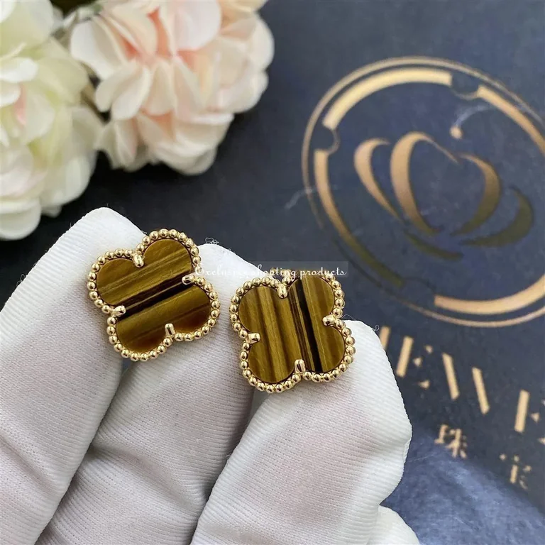 Van Cleef & Arpels VCARD40500 Vintage Alhambra Earrings Yellow Gold Tiger Eye 4
