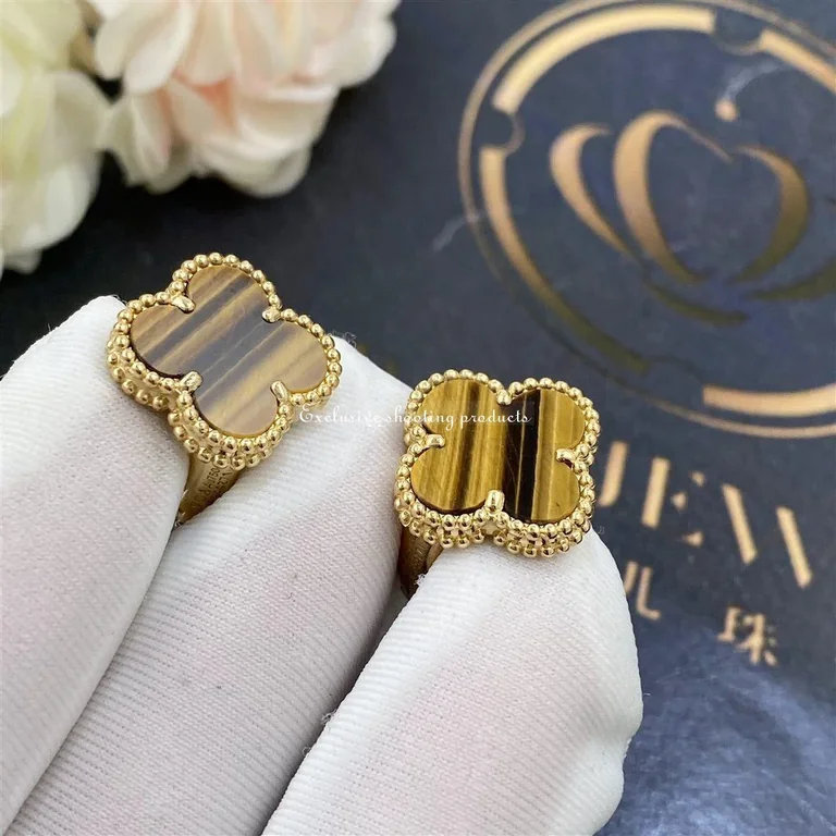 Van Cleef & Arpels VCARD40500 Vintage Alhambra Earrings Yellow Gold Tiger Eye 3