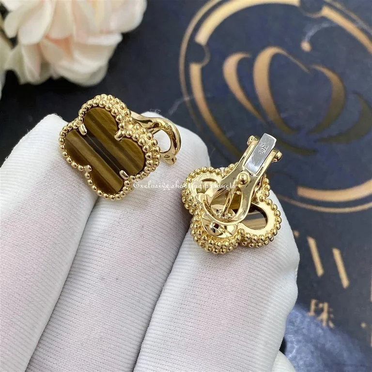Van Cleef & Arpels VCARD40500 Vintage Alhambra Earrings Yellow Gold Tiger Eye 2