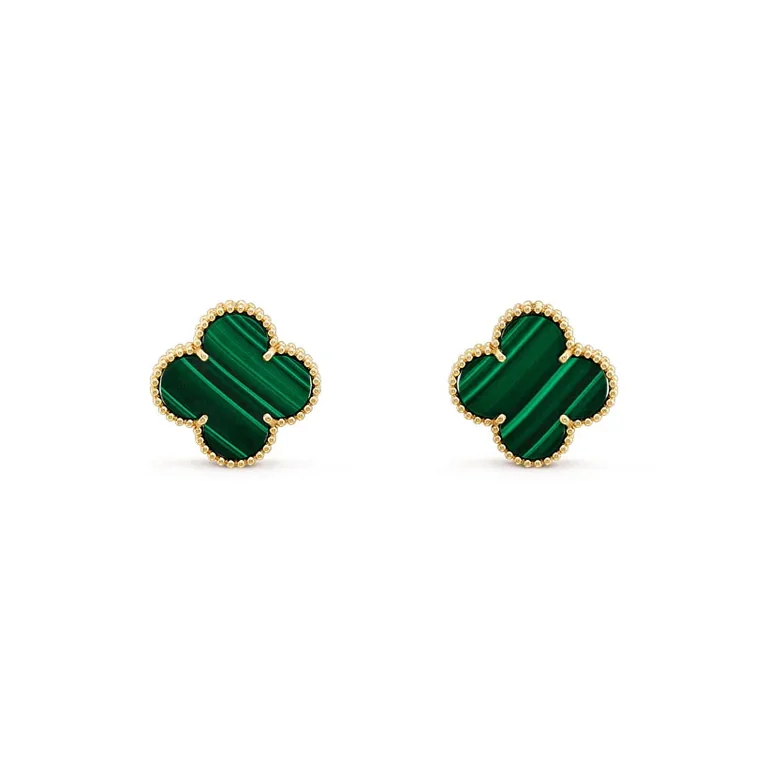 Van Cleef & Arpels Vintage VCARO3QL00 Alhambra Earrings Yellow Gold Malachite Earrings 1