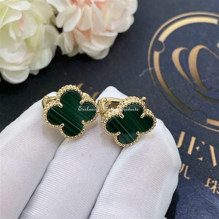 Van Cleef & Arpels Vintage VCARO3QL00 Alhambra Earrings Yellow Gold Malachite Earrings 3