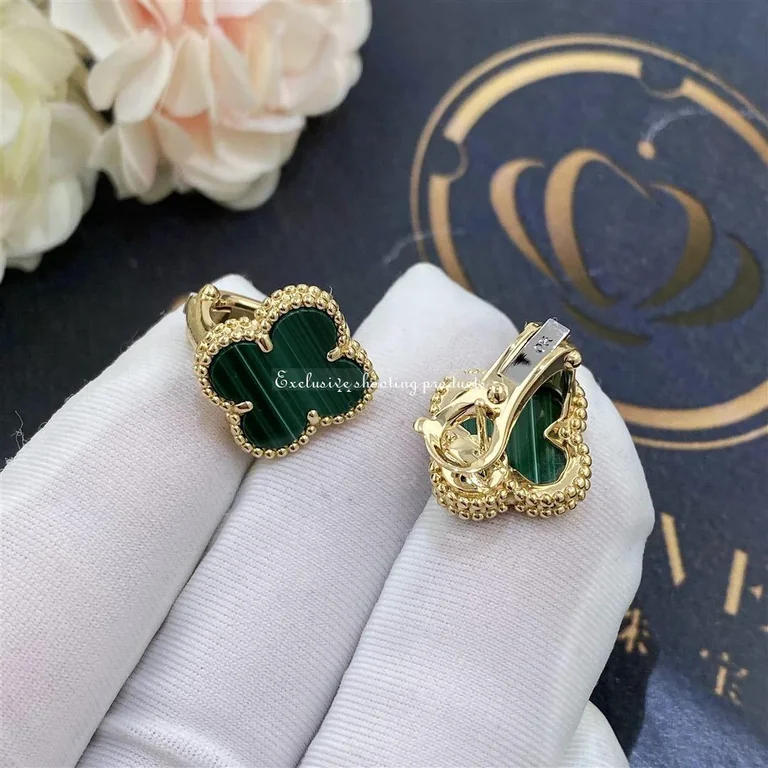 Van Cleef & Arpels Vintage VCARO3QL00 Alhambra Earrings Yellow Gold Malachite Earrings 2