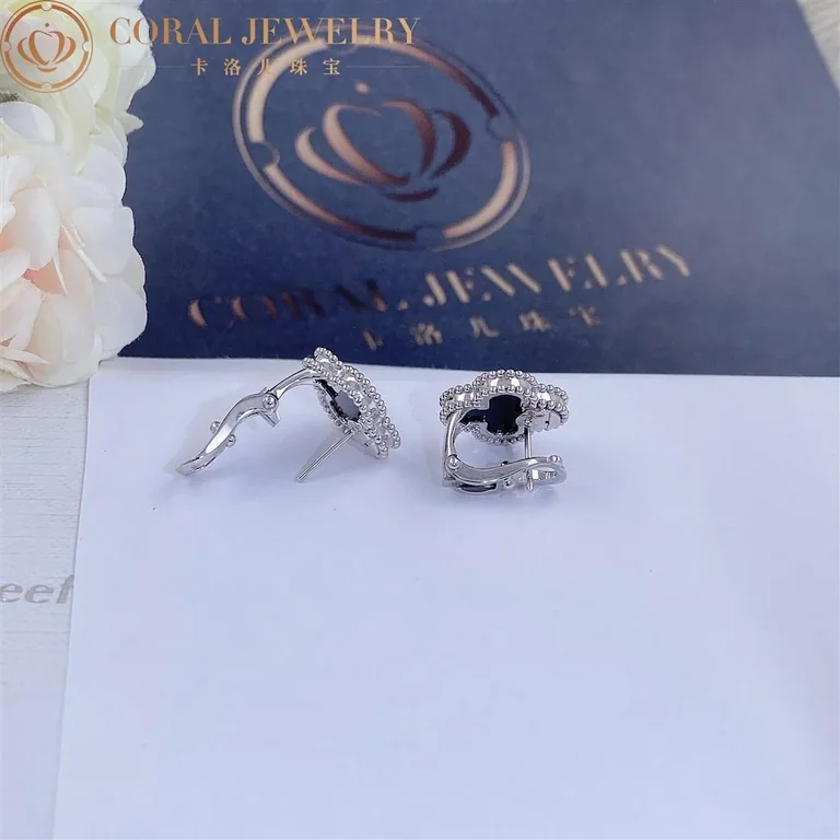 Van Cleef & Arpels VCARA44200 Vintage Alhambra earrings White gold Onyx 4