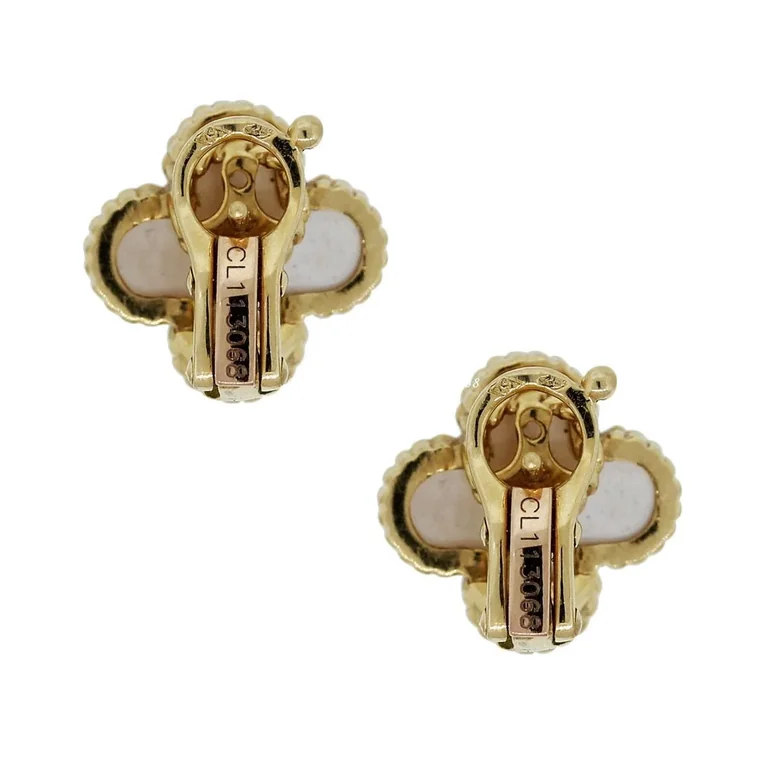 Van Cleef & Arpels VCARD40400 Vintage Alhambra Earrings Yellow Gold Grey Mother of Pearl 6
