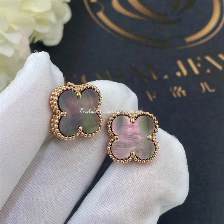 Van Cleef & Arpels VCARD40400 Vintage Alhambra Earrings Yellow Gold Grey Mother of Pearl 5