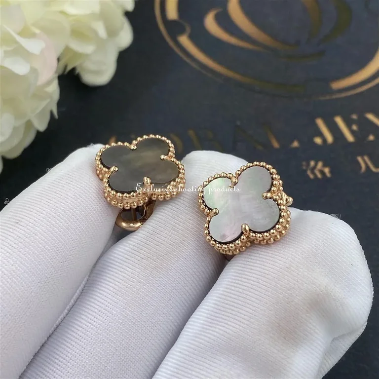Van Cleef & Arpels VCARD40400 Vintage Alhambra Earrings Yellow Gold Grey Mother of Pearl 4